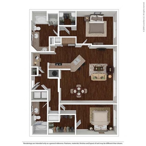 Floor plan for 2 beds, 2 baths, 1342 sqft